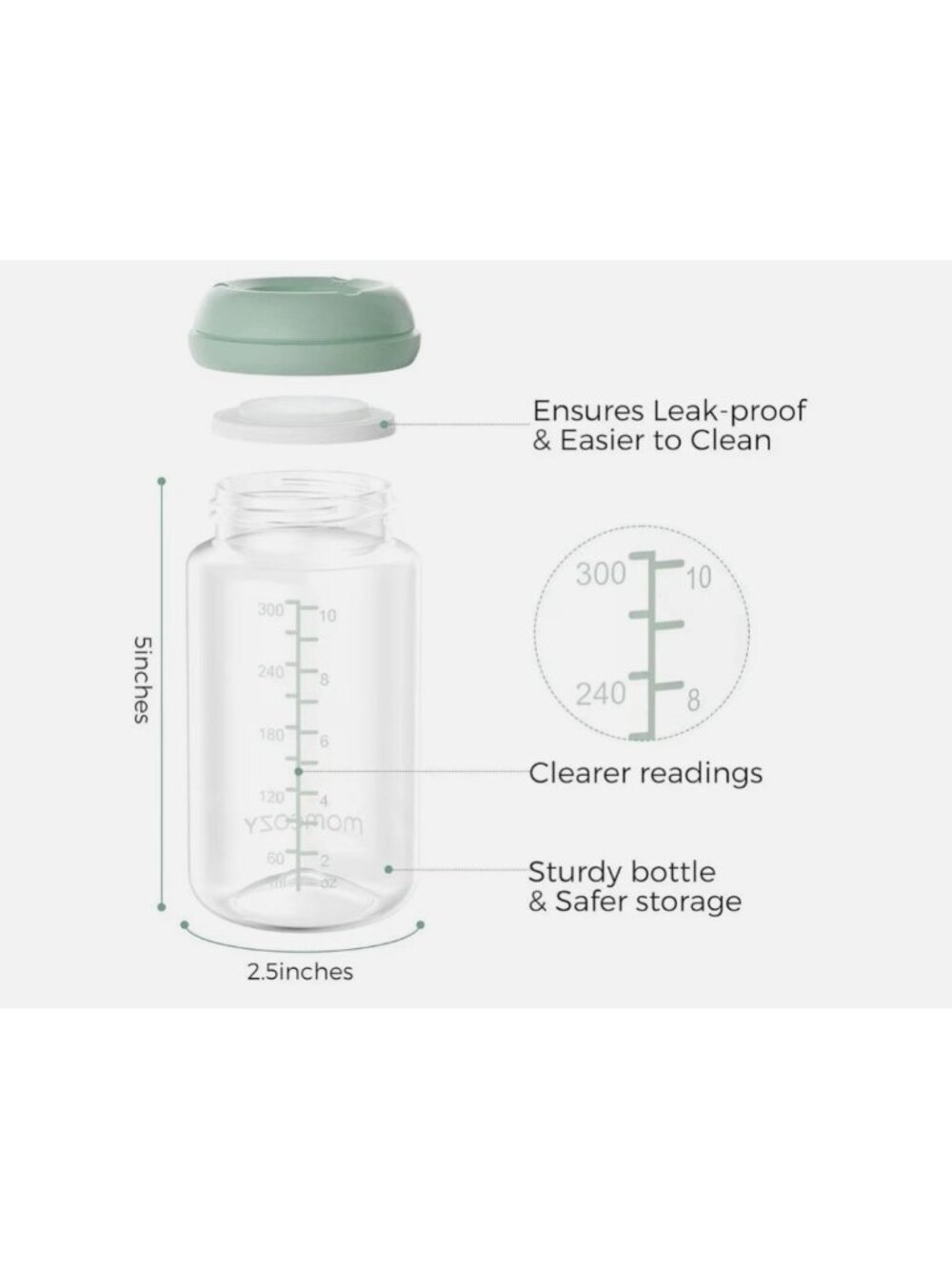 Momcozy Natural Baby Bottle, 10oz Wide Neck Breast Milk Storage Container 4ct - Picture 4 of 7